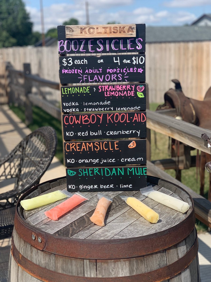 ko_distillery's tweet photo. Boozesicles are ready for your weekend. Eat them here or take them to go!!

#boozesicles #drinks #cocktails #sheridanwyoming # wyoming #307 #drinklocal #eatyourdrinks #vodka #liquor #liqueur #smallbatch #koltiska #bar #tgif #alcohol https://t.co/3w5PQnswUf
