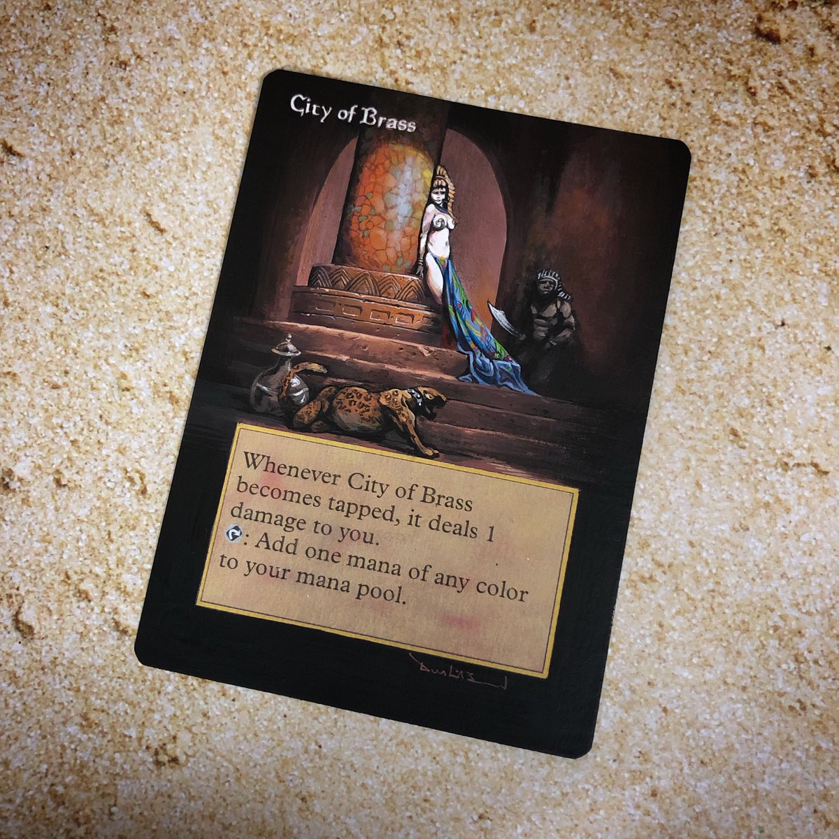 City of Brass as Frank Frazetta’s Egyptian Queen. As always, hand painted with acrylics. #brossardalters #mtg #mtgalter #mtgalters #mtgoldschool #frankfrazetta #frazetta #egyptianqueen #magicthegathering #cityofbrass