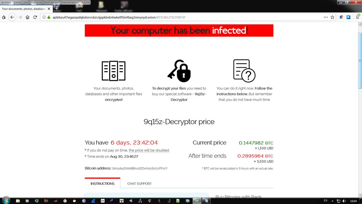 Ransomware Sodinokibi All of your files are encrypted! Your computer has  been infected! Bitcoin address: 3AXsdbxDtWd8BKw2tfZxH1nb3rXLKFFxXY