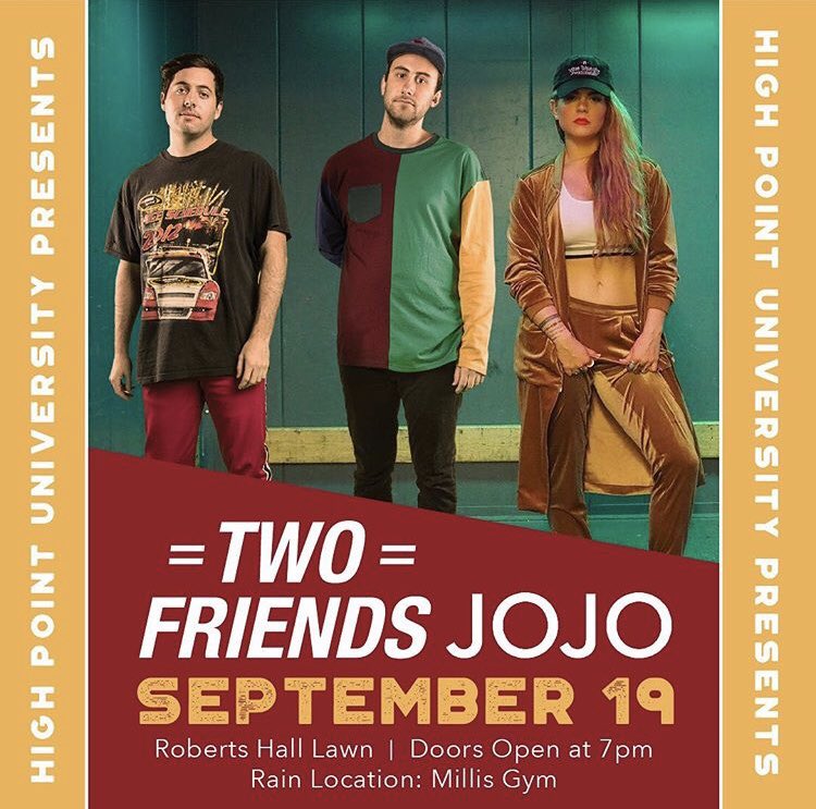 HighPointU's tweet photo. Less than a month until the #HPUFallConcert with @iamjojo and @twofriendsmusic! Get excited! 🎶🎉💜 https://t.co/ZODoFGp8AZ