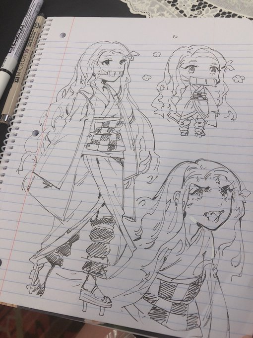 Some Nezuko sketches from memory 

Sorry I messed up some details jdkdkdkls 