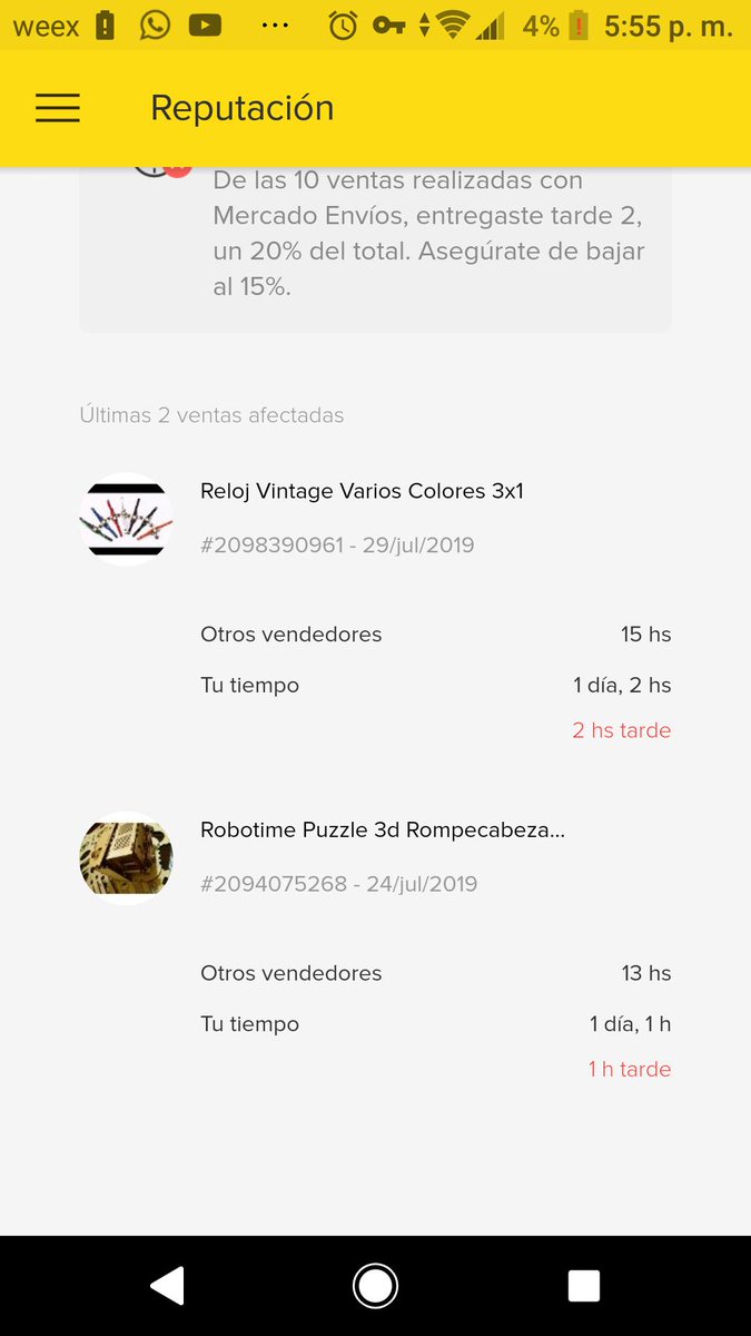 ArgJoedan's tweet photo. @ML_Ayuda Esta es mi décima venta y con esta tengo 20% (2 ventas) entragadas tarde, pero claramente esta se envió a tiempo, pero en mi menu de reputación aparece que si fue entregada tarde. Con esto mi reputación está en amarillo, revisen mi usuario porfavor. Usuario: JOELD. CRUZ https://t.co/hk8gxj18Fg