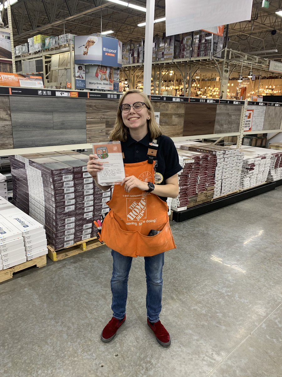 Recognizing our newest flooring specialist Ashlynn with a homer award for building an emotional connection and creating shareholder value. $10k sale and a credit card. Awesome job Ashlynn. <a href="/JohnsMinnie/">minnie owen</a> <a href="/6935Depot/">6935 Middleburg Home Depot</a> <a href="/AlgerChadd/">chadd alger</a> <a href="/SarahFarrellTHD/">Sarah Farrell</a> <a href="/DougBischoffDSM/">Douglas Bischoff</a>