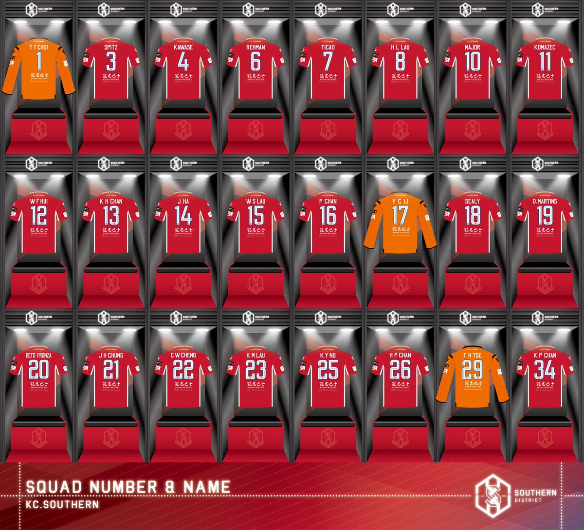 【Squad Number &amp; Name】

#冠忠南區 
#冠忠巴士 
#kcsouthern
#發放正能量 
#團結一致乘風破浪 
#WeUniteAsOne 
#wethesouth
#港超聯
#距離首場聯會尚有7日