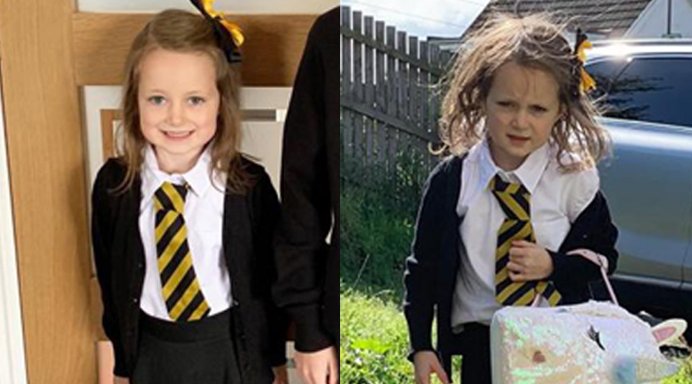 WTKR3's tweet photo. Same, girl, same. A Scottish mother perfectly captured how draining a child's first day back at school can be with these hilarious before-after photos of her daughter 🤣 https://t.co/I1At07yRVr https://t.co/U5uVKDNl3c