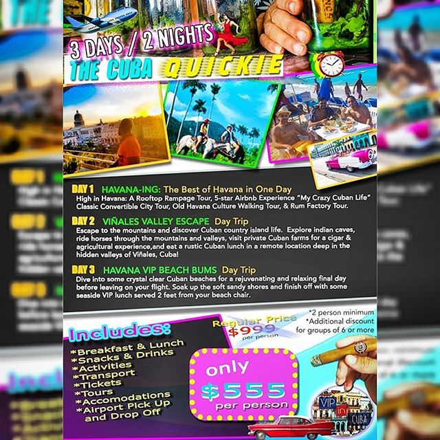 VIPinCUBA's tweet photo. 🇨🇺🏖📣 It's about to end...Extending this until August 31st!! It's almost 50% OFF! Tag some friends who needs some Cuba in their life!⠀
⠀
We've had a HUGE response to this Friends &amp; Fam summer special so we decided to give a lil extra time to allow som… https://t.co/3BNK7coPI3 https://t.co/hzak7MvYOf