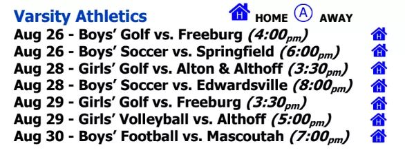 CHS athletic schedule for next week!