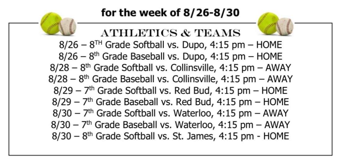 CMS Athletic schedule for next week!