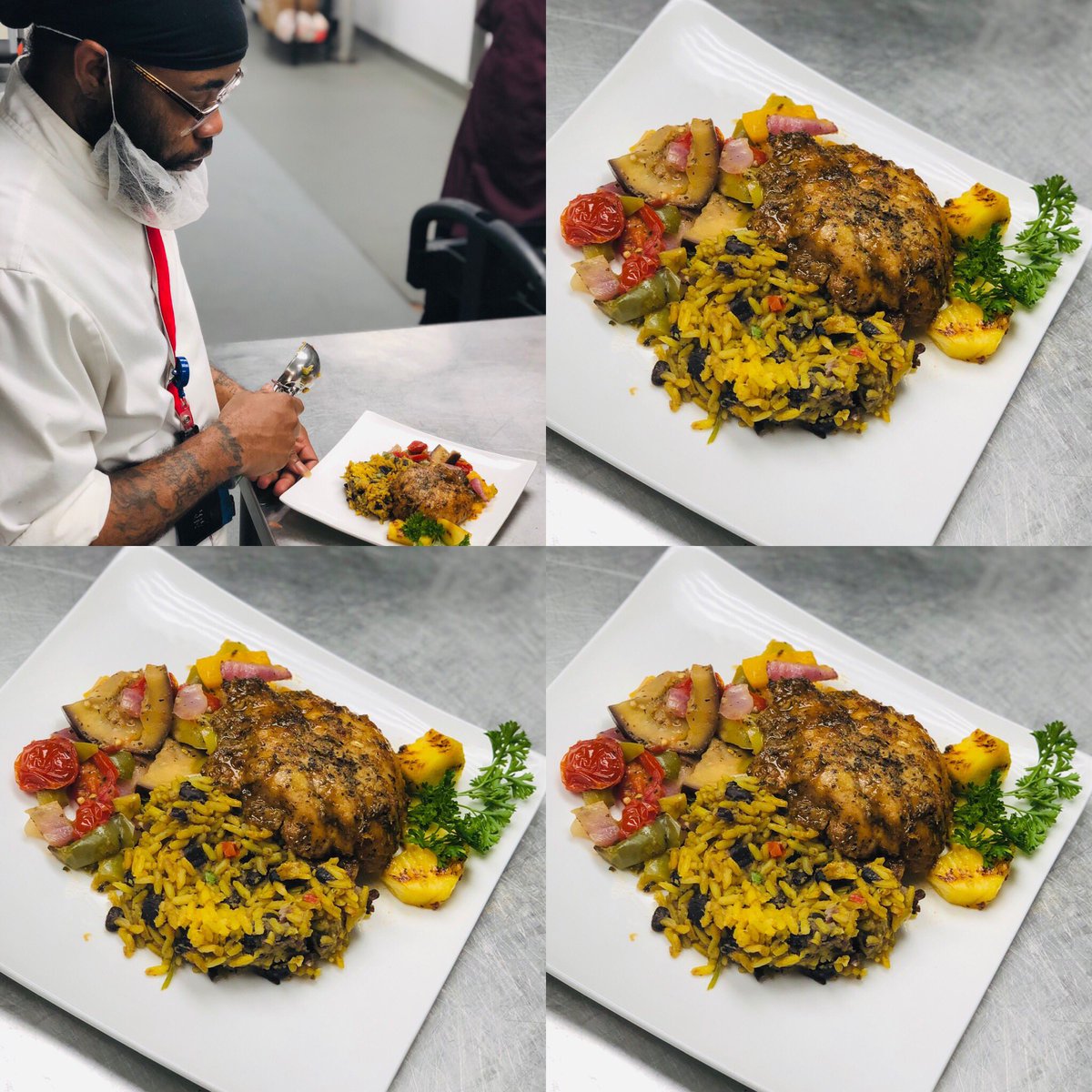 CafeHermann's tweet photo. Sous Chef Chu, “Jamacin Me Hungry!” @CafeHermann  #jerkchicken https://t.co/tXcM4uE4Qi