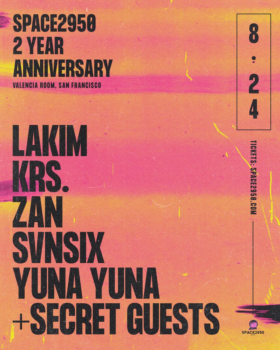 Tickets are now on the final tier! 

Excited for a big time 2 year celebration tomorrow night at <a href="/thevalenciaroom/">The Valencia Room</a> w/ a bunch of friends!

<a href="/LAKIMisAlive/">LAKIM</a> 
<a href="/producedbyKrs/">producedbykrs.</a> 
<a href="/sannybisquerra/">Zan</a> 
<a href="/iamsvnsix/">SVNSIX</a> 
@yuna_yuna_____ 
+ some local guests :)

Last tickets: 
eventbrite.com/e/space2950-w-…