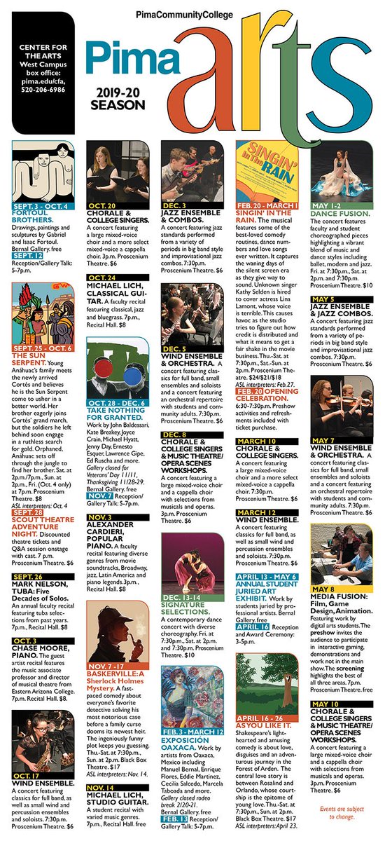 pimatweets's tweet photo. Student discounts available for Pima Center for the Arts @PCCArts 2019-2020 season events. Tickets on sale now. #backtopima19 #pimacfa #pimaarts https://t.co/kkFtHK60Nc