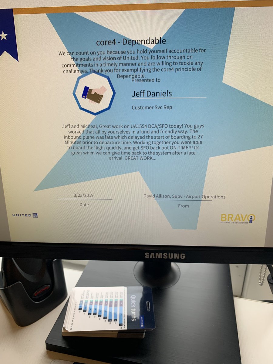 Big shoutout to some of our newest CSR’s Jeff and Micheal, for their awesome #core4dependable & caring work at gate 11 today. 4/4 (back to back), ON TIME departures. One of which was late inbound SFO giving time back to the system! @Philip_Pezza @mechnig @weareunited @JMRoitman