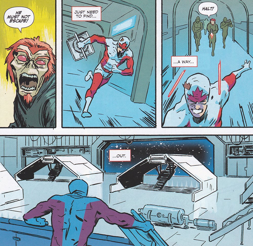 CanuckComics's tweet photo. #DailyPanel: Sprinting to safety with a portal and in need of a quick getaway! - #CaptainCanuck 6 | @CaptainCanuck @chapterhouseca @edbrisson @Mister_Walsh @COLORnMATT @AFalconewriter https://t.co/ffHW05xOCN
