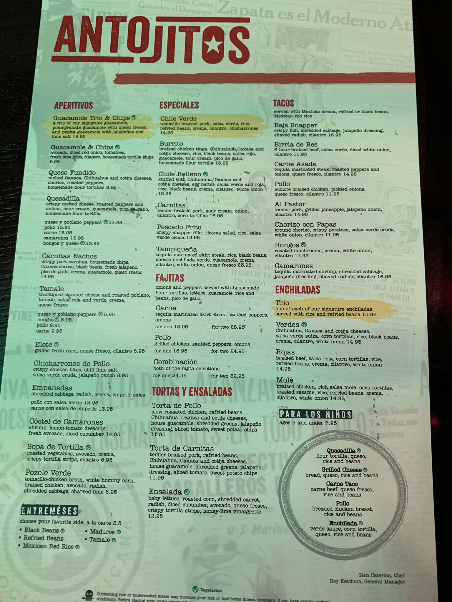 Antojitos menu online
