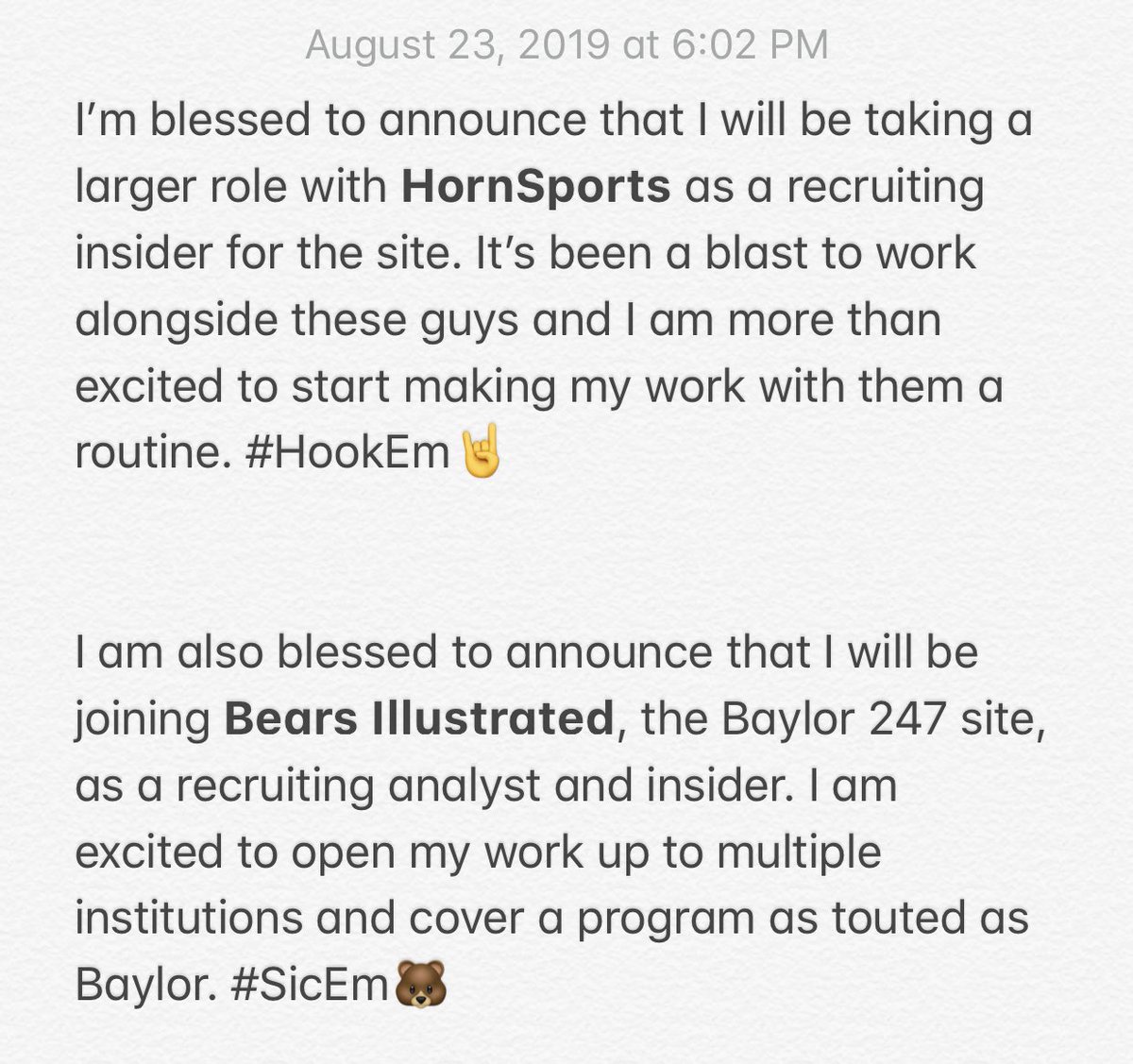 NickHarrisFWST's tweet photo. Two big announcements on how my recruiting coverage will play out in the immediate future.

Ready to get going! #HookEm #SicEm https://t.co/E5KB3UPF8Z