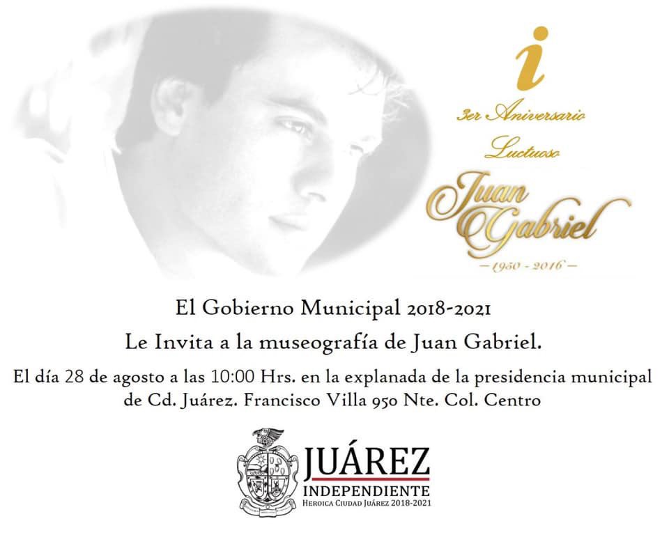 GerardoFierro's tweet photo. Les invito a conmemorar el aniversario luctuoso del maestro Juan Gabriel en la explanada de la Presidencia de Ciudad Juárez,
Estaré cantando en la inauguración de la museografía, Evento completamente gratuito, y familiar
Ojalá y nos podamos saludar personalmente! https://t.co/mizgVuIZXe