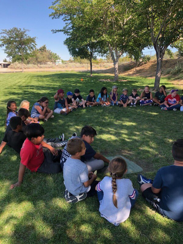 PinonHillsASES's tweet photo. Restorative circles in the shade of our trees! What a nice (and hot) day! #WeAreSnowline @AVIDCoyotes @snowlineASES https://t.co/i392tuAMwe