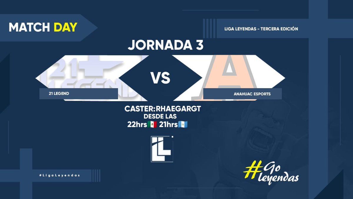 ¡MATCH DAY TERCERA JORNADA!

🎯 21 Legend Vs Anahuac Esports

⏰ 21:00 Hrs 🇬🇹 / 22:00 Hrs 🇲🇽

👤 Árbitro : Anddy Quinteros

Caster 🎙️: RhaegarGT
youtube.com/channel/UC178F…
No olviden suscribirse al canal del Caster y apoyar durante el directo.