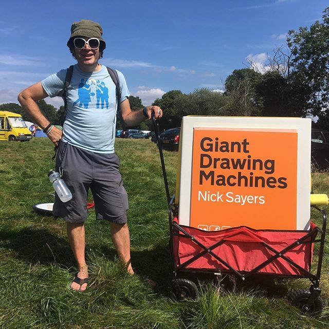 NickSayers's tweet photo. My Giant Drawing Machines roadshow comes to #SmallWorldFestival, Kent, with the aid of a foldable garden cart. Gonna be drawing Spirographs in a field! #summerfestival #GiantDrawingMachines #headcorn https://t.co/vww0e384FB https://t.co/TKeCWKVdjN