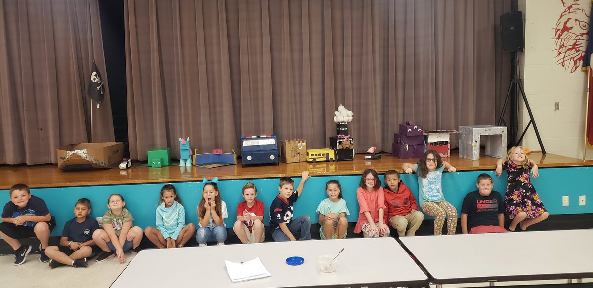 MsBrock_Rocks's tweet photo. After reading the book "What to do With a Box", students were challenged to create something and bring it to school to present.  I have some amzing students! @PeachCreekElem @SplendoraISD https://t.co/e3sc7X88Nd