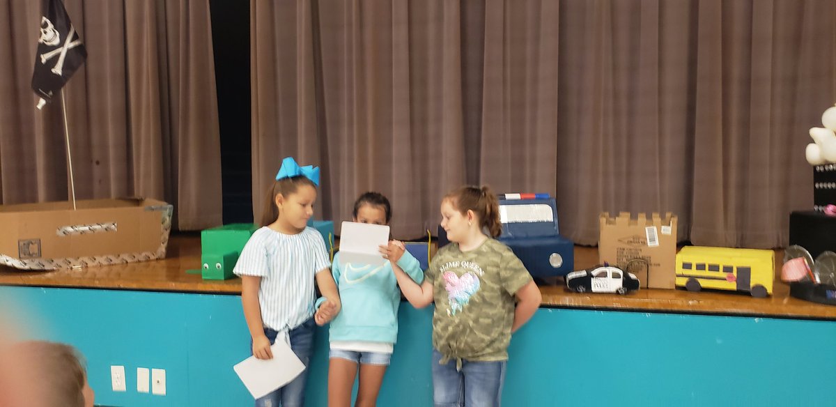 MsBrock_Rocks's tweet photo. After reading the book "What to do With a Box", students were challenged to create something and bring it to school to present.  I have some amzing students! @PeachCreekElem @SplendoraISD https://t.co/e3sc7X88Nd