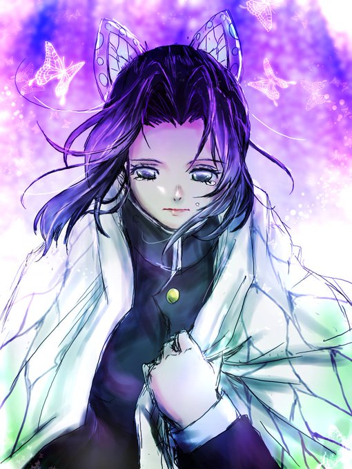 まきんこさんがTwitterに投稿した胡蝶しのぶ(鬼滅の刃)のイラスト。