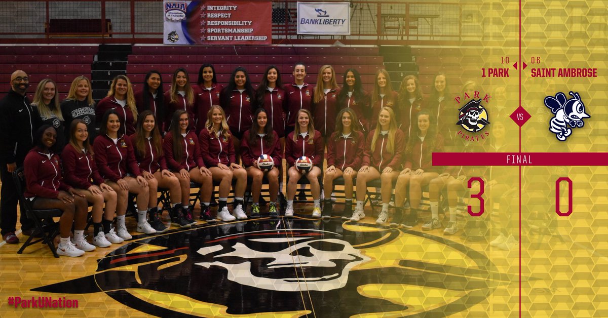 ParkPirates's tweet photo. W🏐, No. 1 Park with the season opening sweep over @SAUBEES! Pirates win the third and final set, 25-18. Park will wrap up the 2019 Pirate Invitational on Saturday at Noon against @ParkBuccaneers and at 4 pm against No. 17 @cmueagles #ParkUNation. https://t.co/LNyEp6UWIw