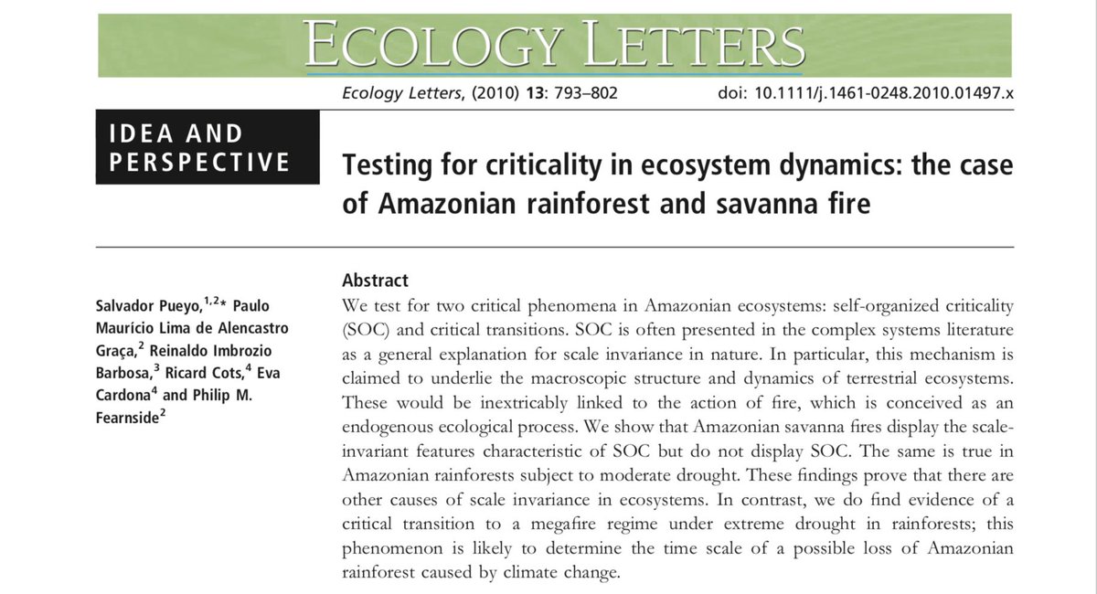 ricard_sole's tweet image. What will be the fate of rainforests if global warming is not tackled? "critical transitions of the kind that we suggest in this paper are likely to (...) cause a stepwise rather than a continuous loss." Complexity and criticality in rainforest dynamics onlinelibrary.wiley.com/doi/pdf/10.111…