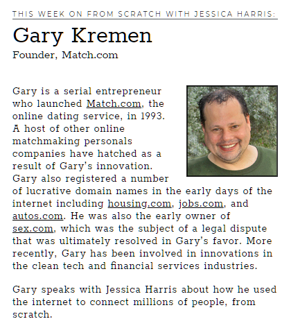 Before Gary Kremen founded <a href="/Match/">Match</a> dot com, he acquired domain names for free that would later be worth millions bit.ly/1bQbTlB <a href="/NPR/">NPR</a>