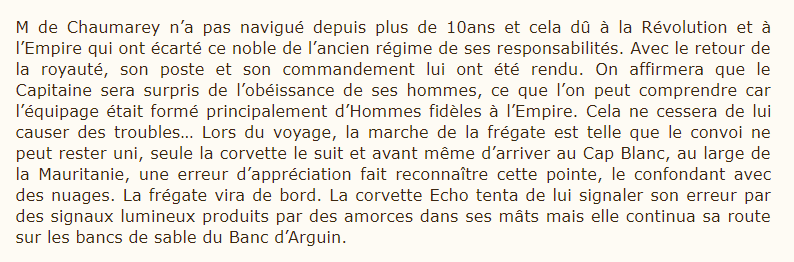 Echo/Fire/Signal:The Echo and The Medusa were both doing the same route together but the captain of The Medusa mistook the Cap Blanc for a cloud and the ship went straight into the Banc d'Arguin.The Echo sent flare signals to warn the Medusa but she did not reply. @BTS_twt