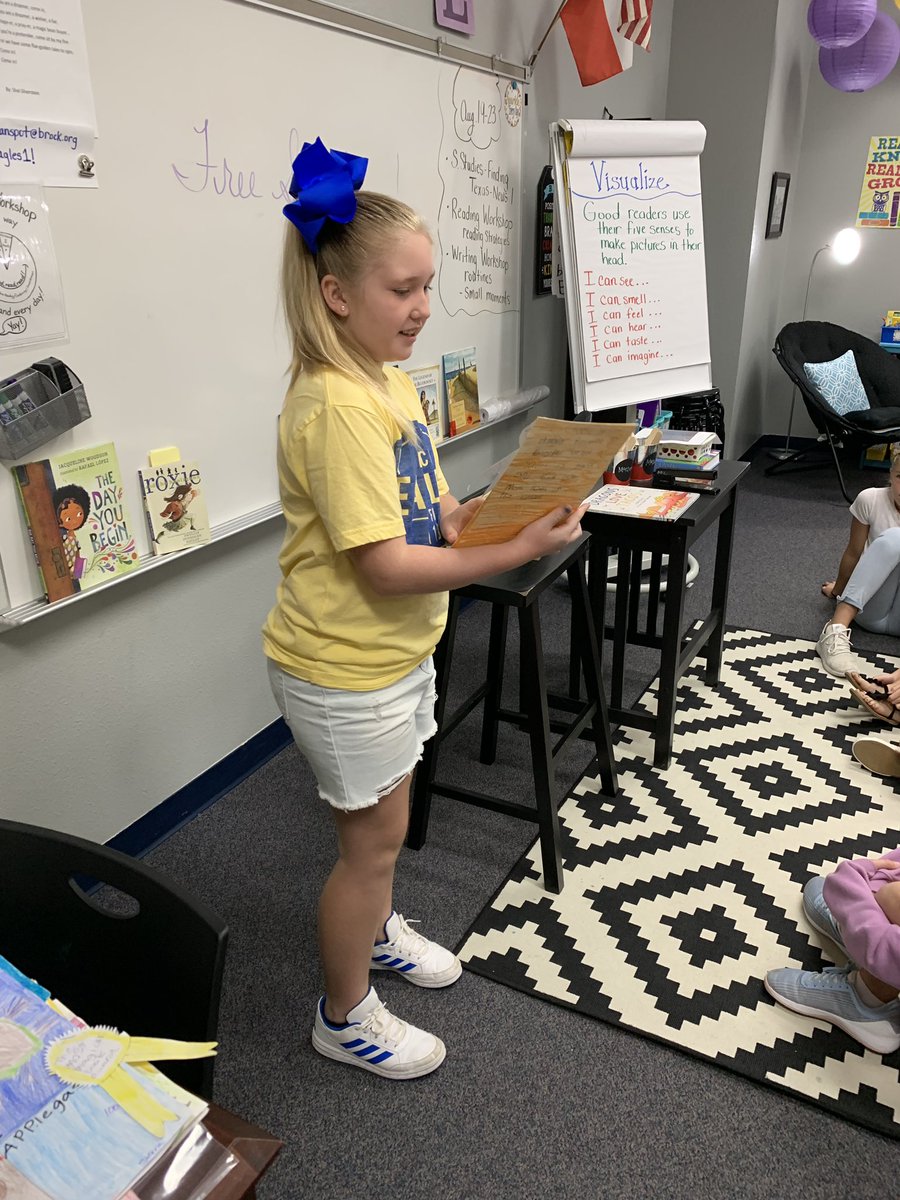 stephmcclure17's tweet photo. My kiddos were so happy about sharing their summer reading projects. They love reading 💜#mcclure4 #brockintermediate https://t.co/h8rPwAxnyk