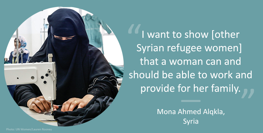 UN_Women's tweet photo. In the rural town of Taibeh, Jordan, Mona Ahmed Alqkla found a safe place for her family after fleeing the conflict in Dara'a, Syria. 

She had never had the opportunity to work, until now: https://t.co/1ep1UdYV6v https://t.co/c0Qk9wgmpx