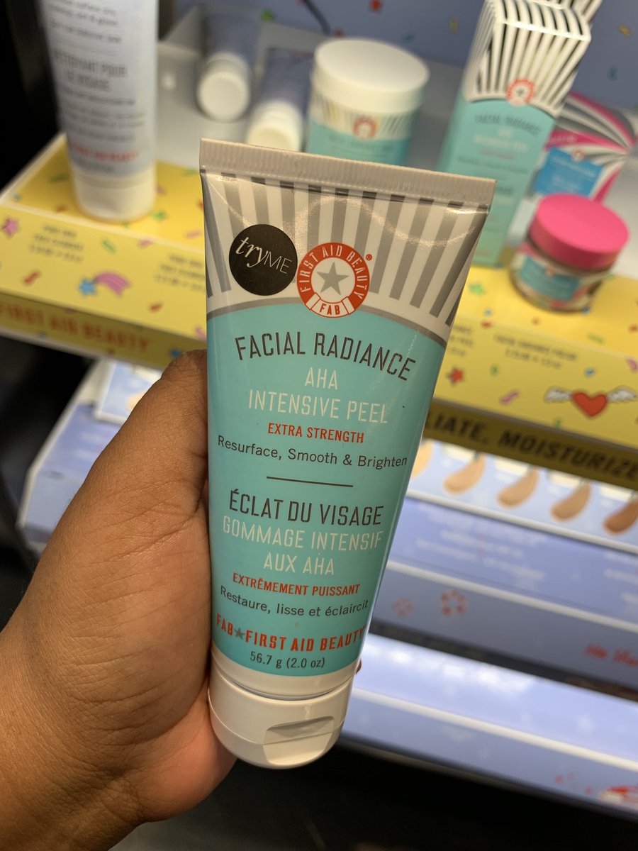  @FirstAidBeauty Facial Radiance AHA Intensive Peel. $32. Lactic, salicylic, and kaolin get all up in your pores to treat congestion/acne and texture. Loveeee this stuff, but it is STRONG. Highly effective, though. Best for oily/acne prone and combination skin types.