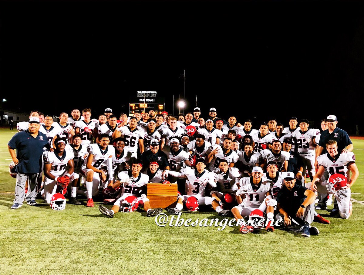 thesangerscene's tweet photo. Congratulations to the Sanger High Apache Varsity Football team on winning the annual rivalry game against the Reedley High Pirates at Reedley High School. Final Score Apache 49, Pirates 6. #RivalryGame #ApacheWin #KeepThePiratesChest https://t.co/BbDZWTaAsi