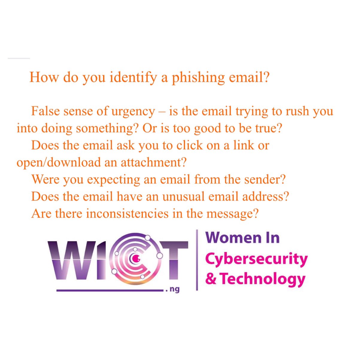 wict_nig's tweet photo. Almost all attacks start with a phish. How do you identify phishing emails? https://t.co/ozVasK4JZ4
