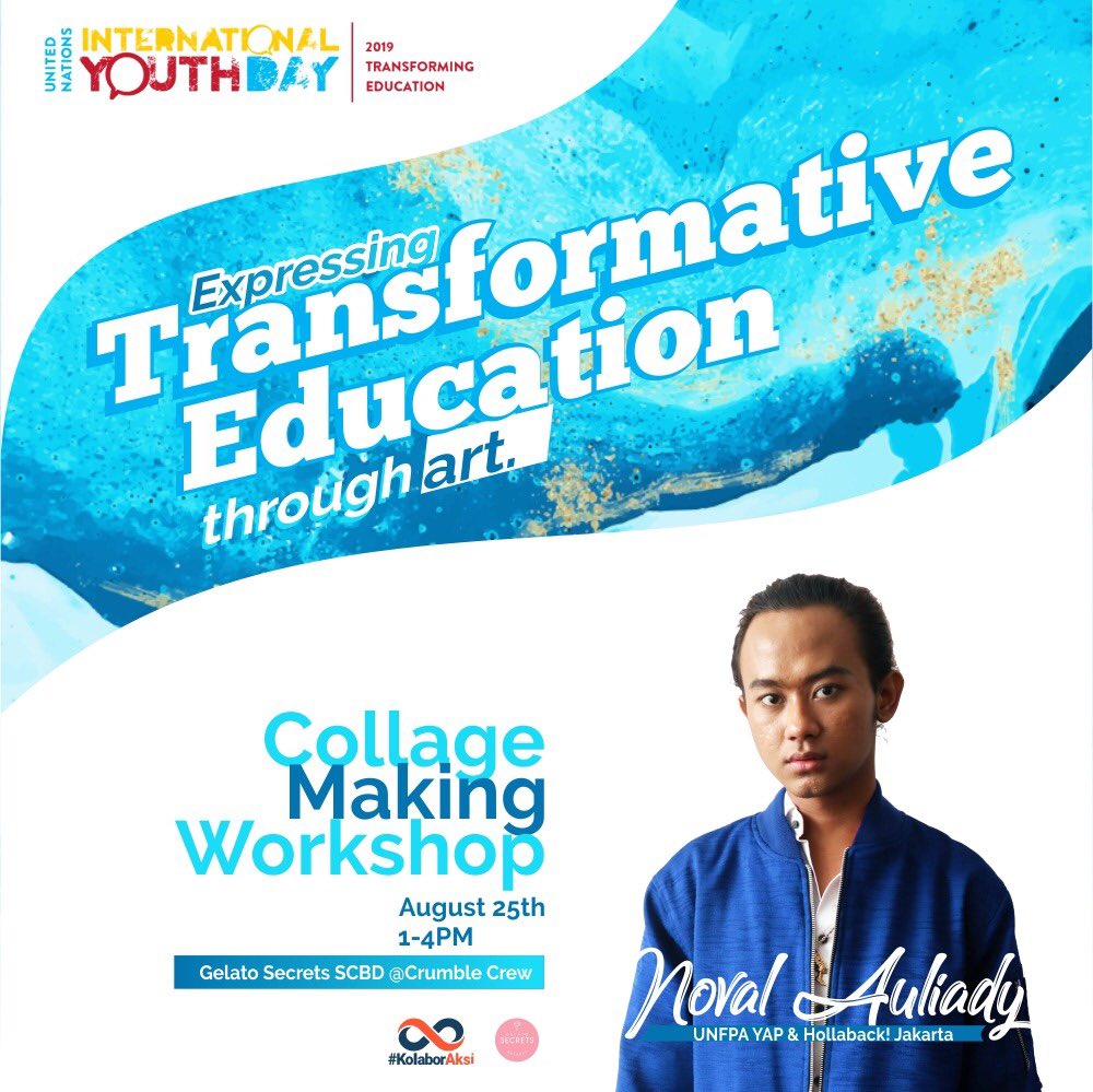 ✨ JOIN US TOMMOROW! ✨

Collage Making Workshop as a part of #InternationalYouthDay2019 “EXPRESSING TRANSFORMATIVE EDUCATION THROUGH ART” 
1pm-4pm at Gelato Secrets SCBD 

See you guys then! 💙
