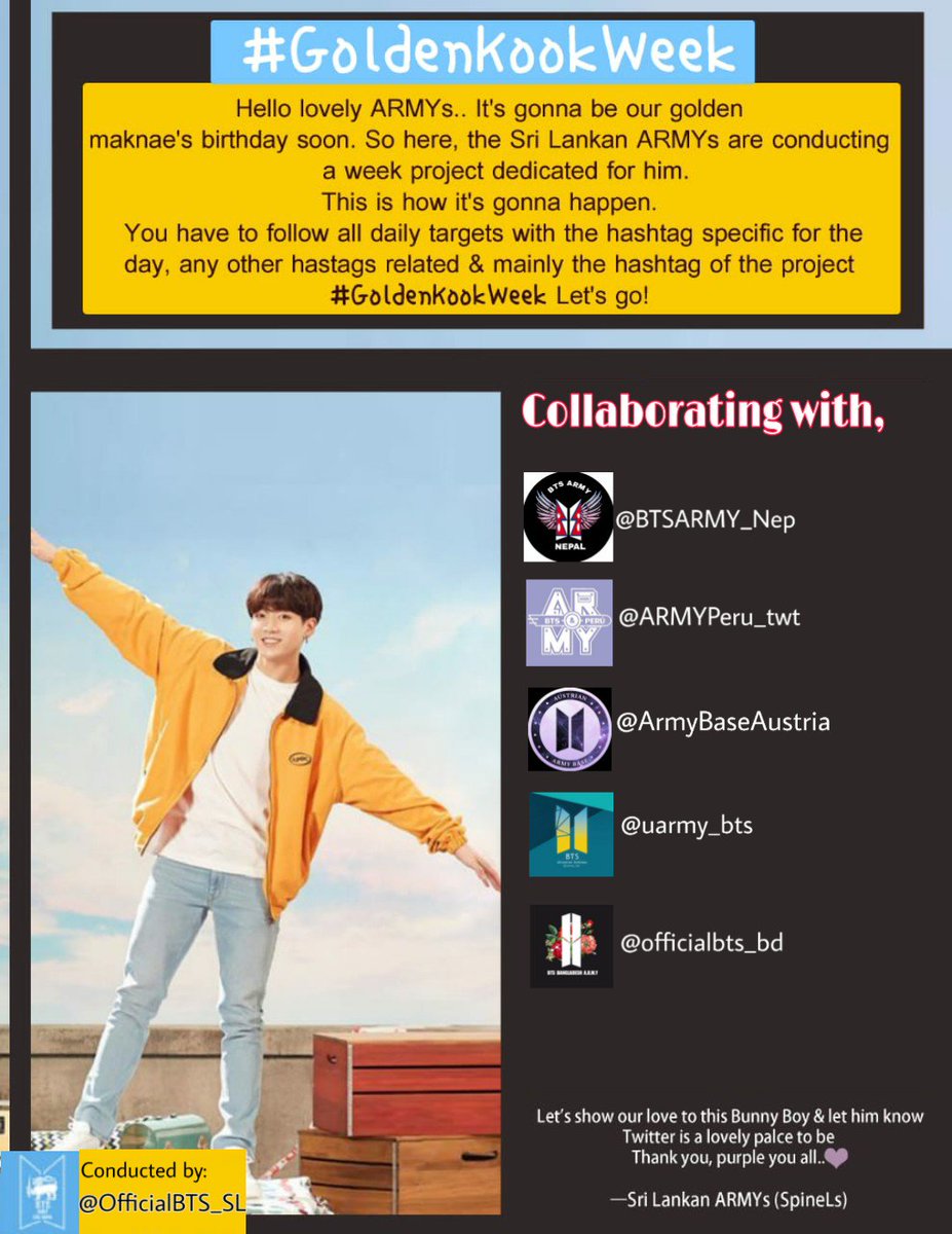 BTSARMY_Nep's tweet photo. #GoldenKookWeek
Nepalese ARMY hope you all participate in this!!
This is for our Golden Maknae Jungkook ๐ฐ
Lets make this successful ๐๐
P.S dont forget to change your twitter location to Nepal before using the tag!๐
Reply " ๐ " if you will participate!
@BTS_twt ๐๐ https://t.co/wV9ZtMca2f