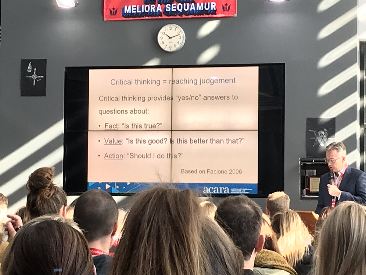 David deCarvallo elaborates on the role of critical thinking in the Australian curriculum, at the 2019 ResearchED conference #rEDMelb19 #usingevidencebetter #MonashQProject #evidenceuse @MonashQProject @nswcese @ollie_lovell @researchEd_Aus @mark_rickinson   @ACARA_CEO