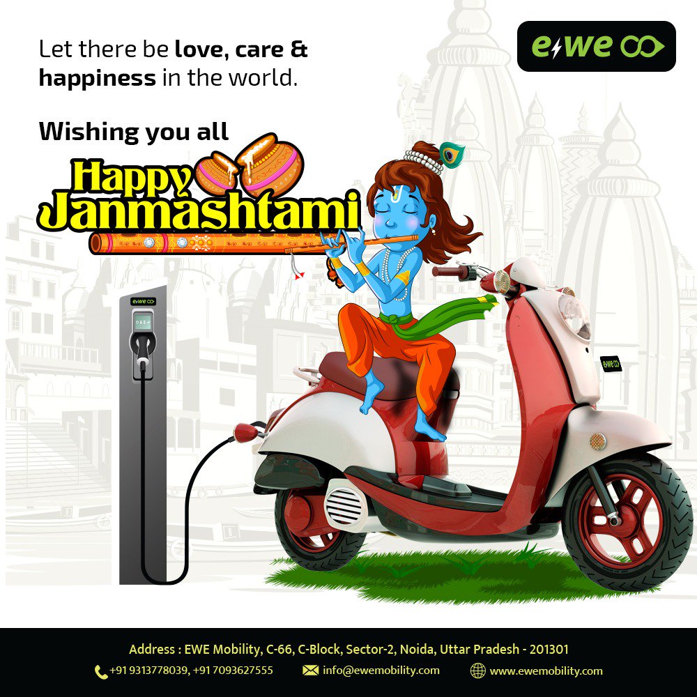 EweMobility's tweet photo. Let there be love, happiness and laughter in your life with Lord Krishna's blessings. E-WE wishes you and your family a very Happy Janmashtami! #KrishnaJanmashtami #EWEBikes #GoEWE #Celebration #Festival https://t.co/ybnYctNj3f