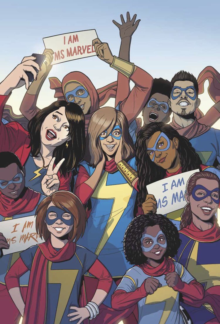 6 years ago <a href="/GWillowWilson/">G. Willow Wilson</a> <a href="/StephenWacker/">Stephen Wacker</a> Adrian Alphona Ian Herring @McKelvie <a href="/JoeCaramagna/">Joe Caramagna 🍩🏒🇺🇸🚀</a> and I helped shepherd #KamalaKhan into the world. Now we welcome  <a href="/bishakali/">Bisha K. Ali</a> to the Kamala fam. Think this cover by @McKelvie captures what what we’re all feeling.