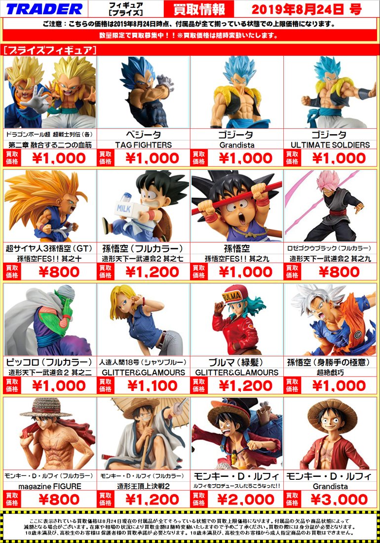 秋葉原トレーダー Hobby على تويتر 今週のプライズフィギュア買取表 ドラゴンボール One Piece Naruto ヒロアカ 鬼滅の刃 リゼロ 等々 数量限定で買取致します 是非トレーダーへお売り下さいませ