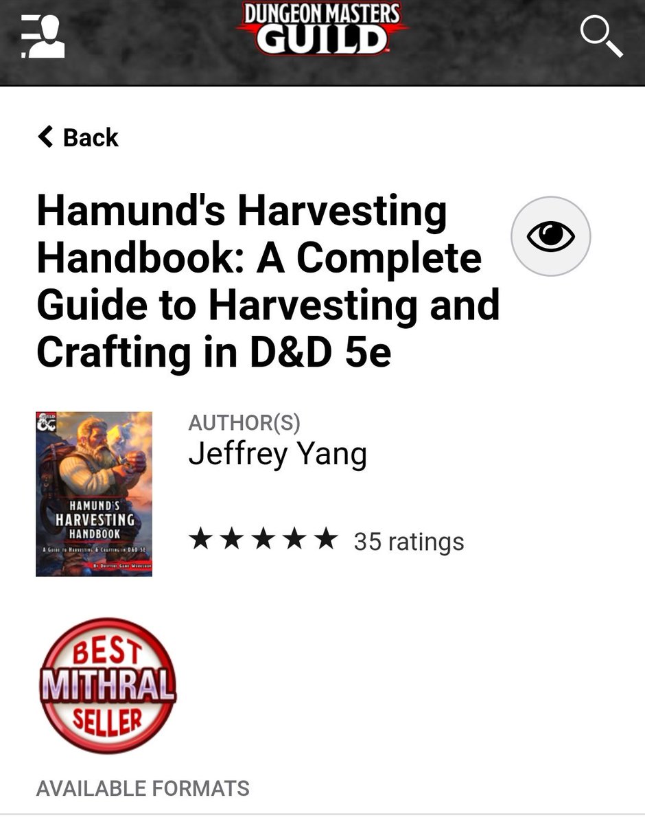 DrifterWorkshop's tweet photo. I can't believe it! Hamund's Harvesting Handbook is certified MITHRAL on the #DMsGuild

Thank you so much to everyone who bought a copy, and make sure to follow, because Volume 2 is coming soon. To celebrate this news and the impending release, we have a giveaway (deets below) https://t.co/8SgEaVPdlA