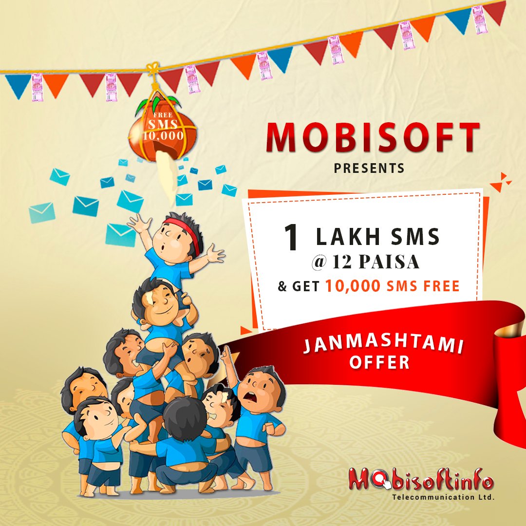 mobisoftindia's tweet photo. This #Janmashtami get FREE 10,000 Extra SMS on availing a pack of 1 lakh at 12 Paisa only.
#JanmashtamiOffer #smspack #SMSMarketing #mobisoftinfotelecommunication https://t.co/xEXrzZ1Auc