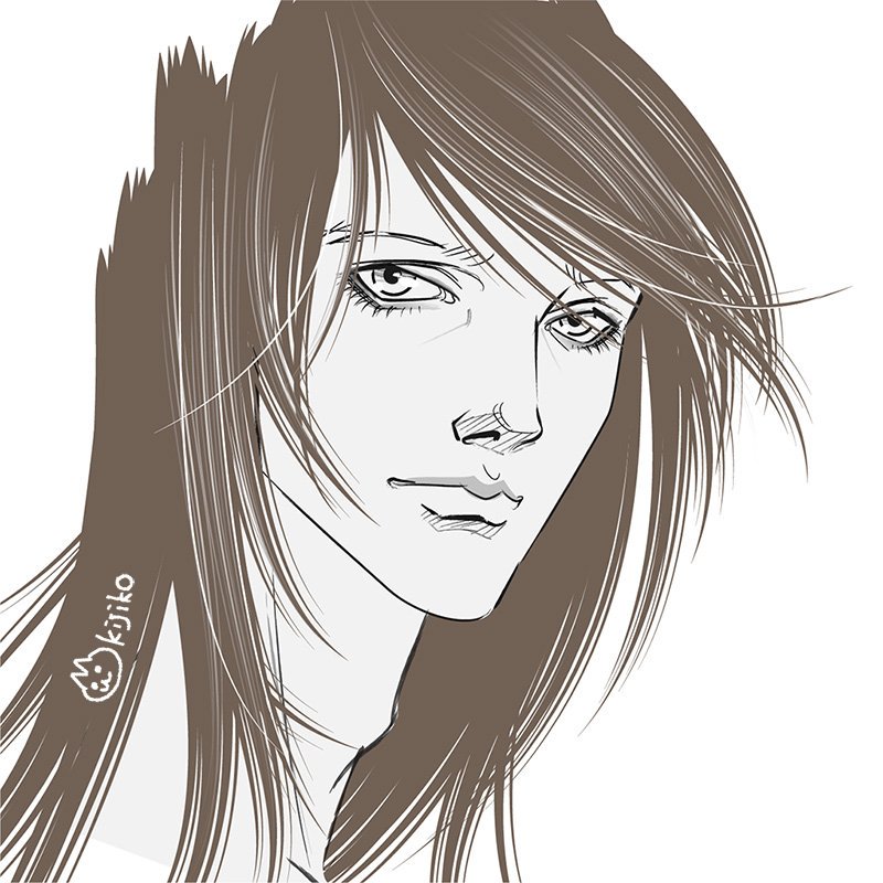 Kijiko 髪の毛のテクスチャにも使えないかとイラレで髪の毛ブラシを試作中です 怠け者特質持ちなので出来るだけ少ない手数でいっぱい描いた感を醸し出したいのであります ですが 結局カラーはフォトショで弄ったほうが早いし テクスチャに使うなら全部