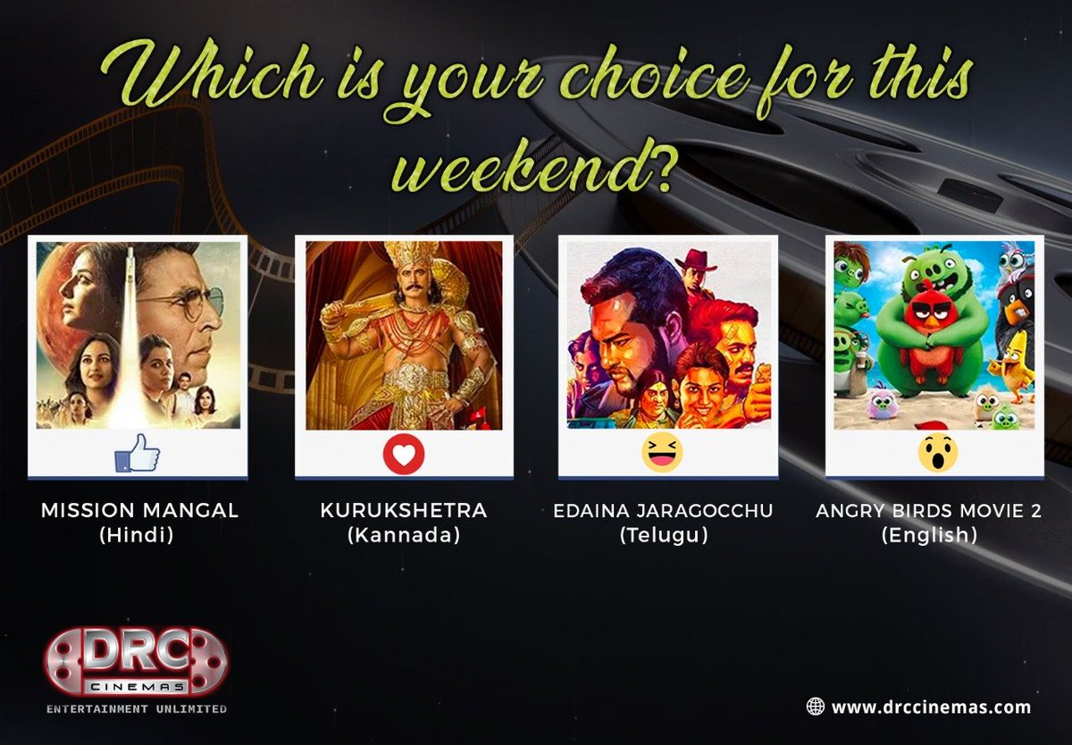 DRCCinemas's tweet photo. Make your weekend interesting by watching the latest blockbuster movies. Let us know your choice by reacting with the emojis. #BookYourTicketsNow at @DRCCinemas.
#WeekendVibes #LatestBlockbusters #MoviesInMysore #DRCCinemas #MoviesInMysuru #Movies #DRC #Mysuru #Mysore https://t.co/cM9T2daN60