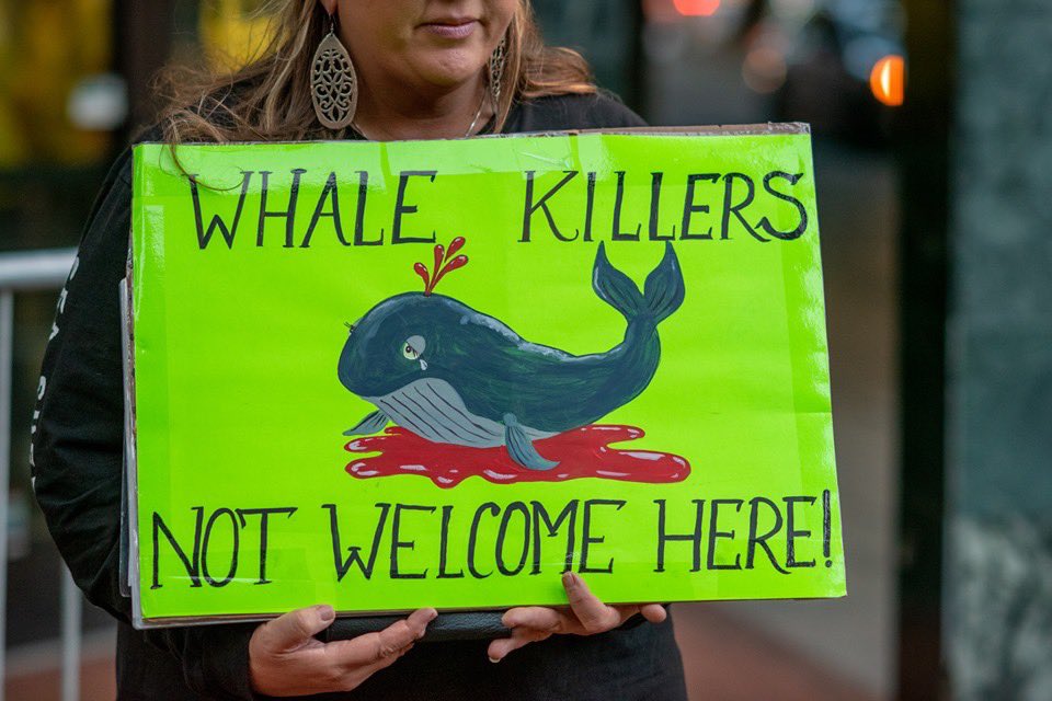 seashepherdPDX's tweet photo. Last night #seashepherdportland protested the band TYR who were playing at the Roseland theater. Why? Because the lead singer participates in the SLAUGHTER and cutting up of pilot whale meat.

#endtheslaughter @tyrband #seashepherd #sscs #FaroeIslands https://t.co/y1lawB0ptW
