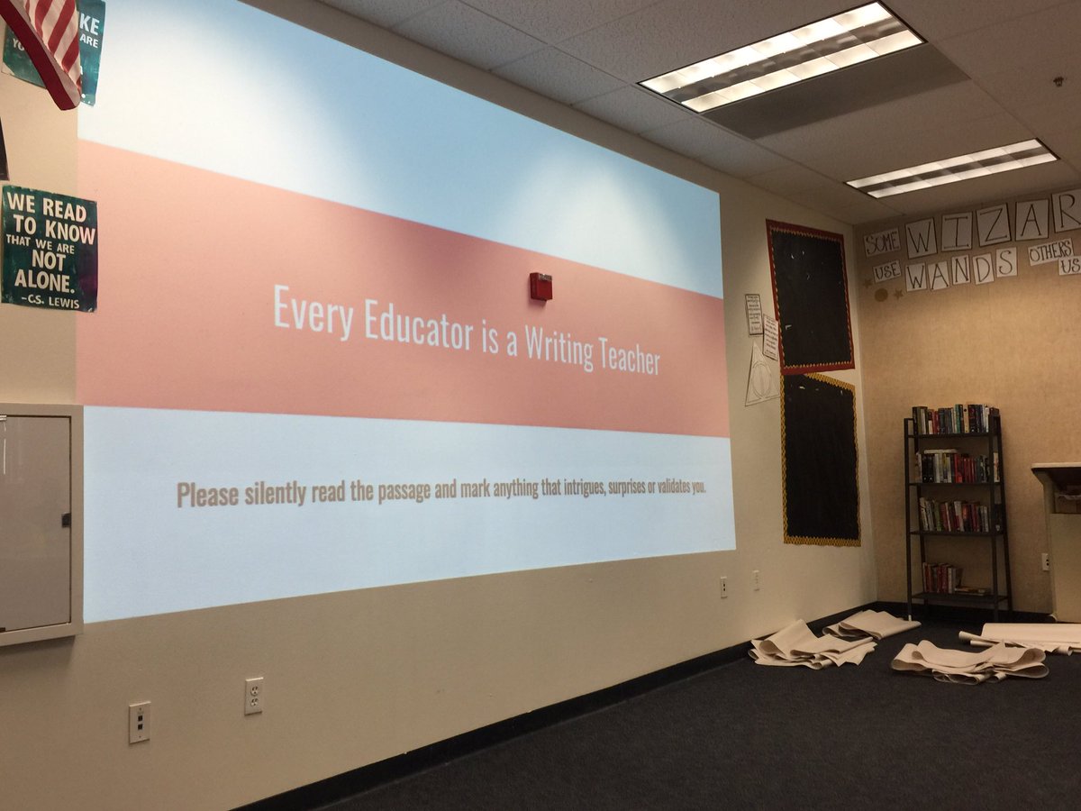 nmcarrillo21's tweet image. P.E. and Math teachers representing at this morning’s Writing across the curriculum session!  #pdfriday #everyeducatorisawritingteacher @HeritageHSPats