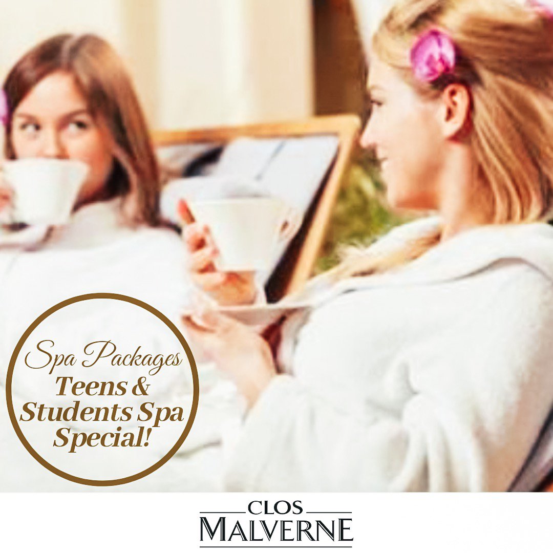 Take advantage of our Teens &amp; Students Spa special by enjoying 15% off all Clos Malverne Spa treatments on Wednesdays &amp; Thursdays! This is the perfect opportunity to treat yourself to some well-deserved rest and relaxation from school, college, work &amp; university stresses!