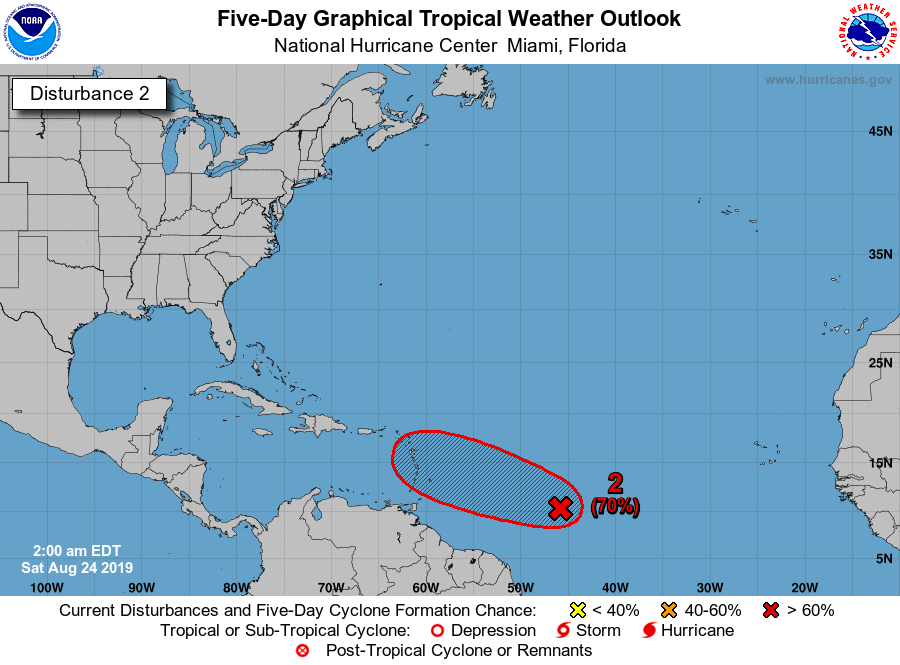 NHC_Atlantic's tweet photo. A small area of low pressure located over the central tropical Atlantic well east of the Windward Islands is showing some signs of organization and is likely to become a tropical depression by early next week. The full Tropical Outlook can be found here: https://t.co/m9946DGzPQ https://t.co/zddZkerXgw