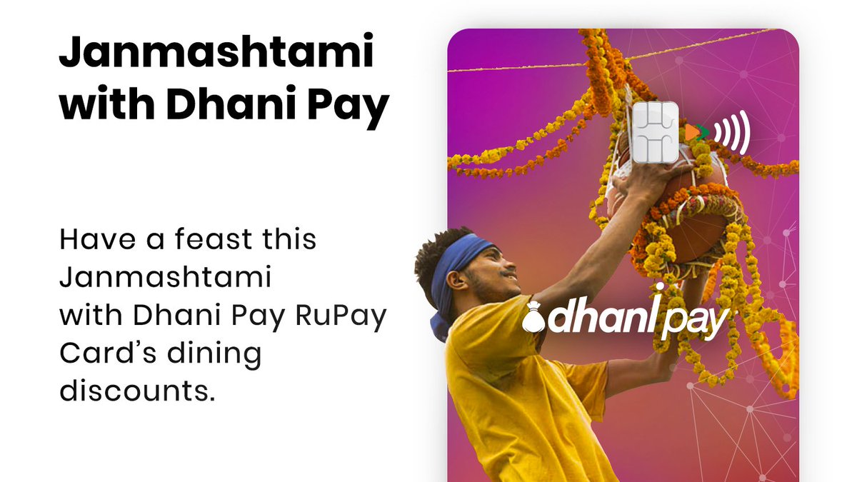 Celebrate #Janmashtami with your govindas by feasting! With Dhani Pay RuPay Card you can get discounts at Food Panda, Faasos, Behrouz Biryani and many more at nudg.in/dhpy